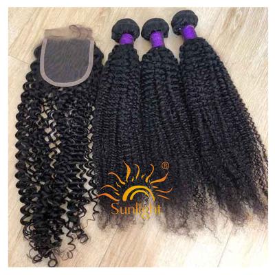 China Body Wave Mongolian Kinky Curly Bundles With Closure 100% Remy Human Hair Bundles With Closure Sunlight Mongolian Kinky Curly Hair for sale