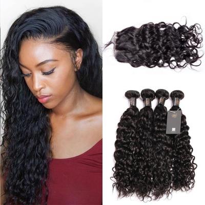 China Water Wave Hair Aliexpress Drop Shipping Sunlight Hair Weaves Remy Hair Water Wave Peruvian 4 Bundles Weaves Afro Curly Hair Volume for sale