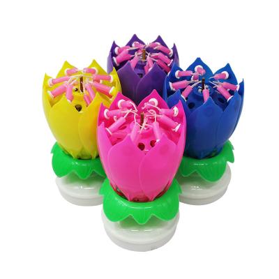 China Music Lotus Flower Double Layers Candle Relighting Birthday Candles For Cake Party for sale