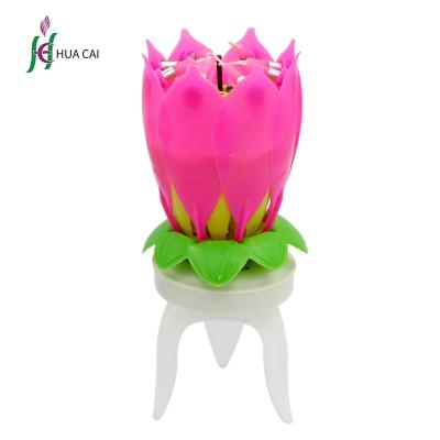 China Simple Music Factory Delivery Layers Magic Singing Unrotating Music Lotus Flower Birthday Candles For Cake Party for sale