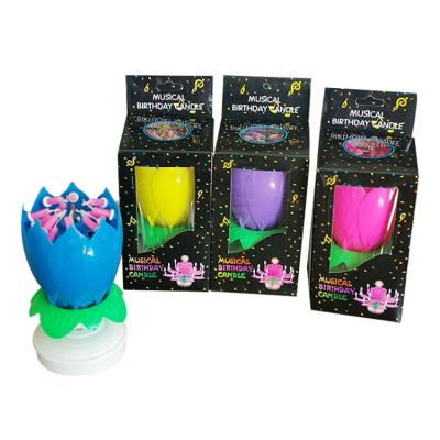 China Music Europe Hot Selling CE 14 Double Layers Candles Rotating Musical Lotus Flower Birthday Flickering Magic Candle for sale