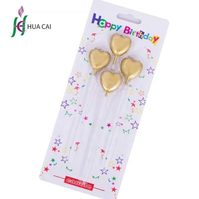 China 2019 Factory direct sale gold heart shape birthday flameless candle long silver color candles and candle holder for sale