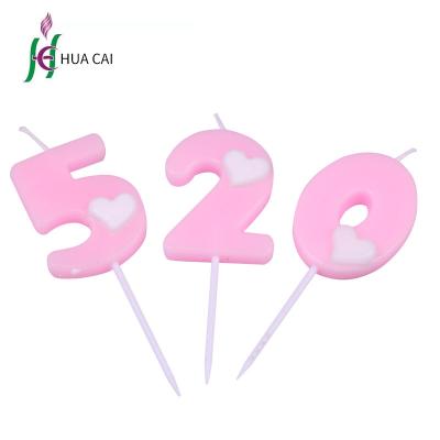 China Zero to Nine Flameless Funny Heart Printed Number Birthday Candle for sale