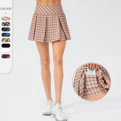 China High Quality Anti-Shrink.Eco-Friendly Summer Plaid Ladies Yoga Skirts Tennis Outdoor Running Two Piece Sportswear Pleated Sports Skirt for sale