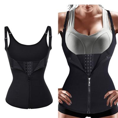 China Adjustable Waist Trainer Corset Workout Sweat Belt Neoprene Body Shaper Breathable Slimming Vest with Zipper and Hooks for sale