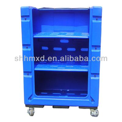 China Plastic Hotel Trolley Laundry Roll Cage With Shelf for sale