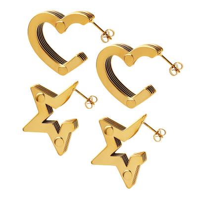 China TRENDY INS Hot Selling 18K Gold Plated Women Shape To Multi Layer Star Heart Shape Stackable Trendy Earrings 2023 Summer Jewelry for sale