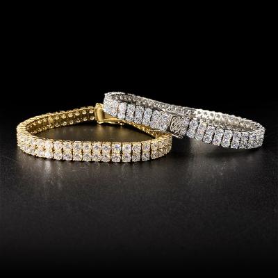 China Wholesale Hip Hop Fine Hip Hop Jewelry 18K Gold Plated Zircon Bling Gold and Silver Color Stainless Steel 4mm Tennis Bracelet for sale