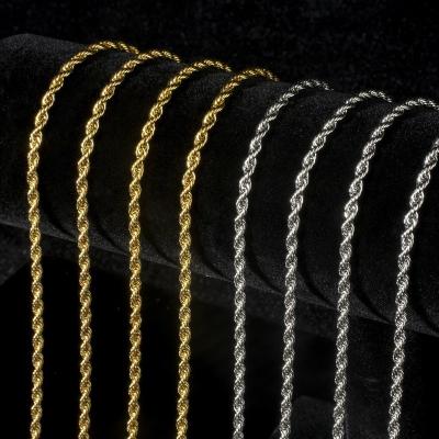 China Wholesale Hiphop Real 18k Gold Plated Twisted Rope Chain Necklace Stainless Steel Choker Necklace Men Women Chains 3mm 4mm 5mm for sale