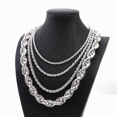 China Good Jewelry Men's Pure Hip Hop Sterling Silver 925 Rope Chain 3mm 4mm 5mm100% Real 925 Sterling Silver Rope Chain Necklaces Hip Hop for sale