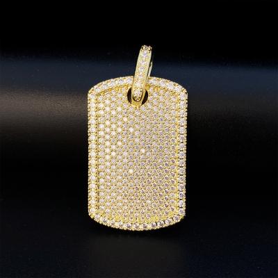 China Custom Hiphop Jewelry 18K Gold Plated Full Zircon Paved Hip Hop Iced Out Square Shape Mens Necklace Pendants for sale