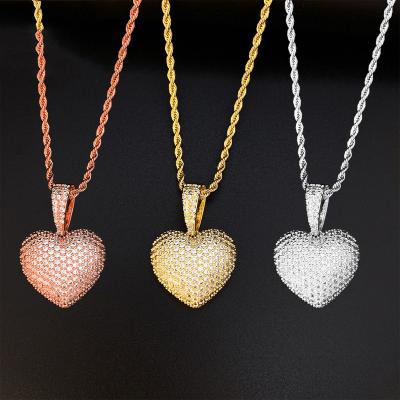 China Custom Hiphop 18K Gold Plated Jewelry Full Paved Zircon Hip Hop Jewelry Iced Out Love Heart Shape Necklace Pendants Hip Hop Jewelry for sale