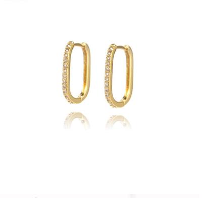 China Wholesale Trendy Fashion Fade Color 18K Gold Plated Zircon Non Pave Oval Shape Women Trendy Circle U Earring for sale