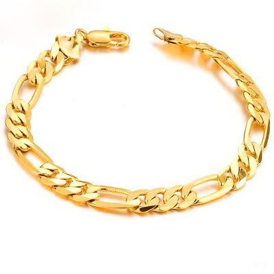 China Fashion Manufacture Wholesale Hot Sale 8mm Chunky 18K Gold Plated Figaro Chain Bracelet Men's Fashion Jewelry for sale