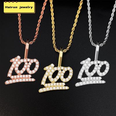 China Hot Selling CIA Hiphop Hip Hop Jewelry 18K Gold Plated Cubic Zircon Digital Number 100 Point Necklace for sale