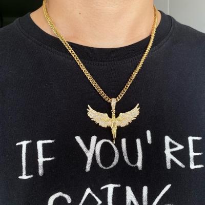 China Hiphop Mens Hip Hop Jewelry 18k Gold Plated Zirconia Stone Paved Angel Wing Link Chain Necklace 925 Silver Cuban Pendant Jewelry for sale