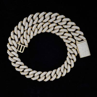 China Hot Selling Hiphop 18mm Hip 925 Sterling Silver Hop Iced Out Moissanite Diamond Cuban Link Chain for sale