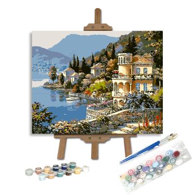 China Modern Wholesale Different Designs Seaside Village Acrylic Paints Diy Digital Painting By Numbers Seascape for sale