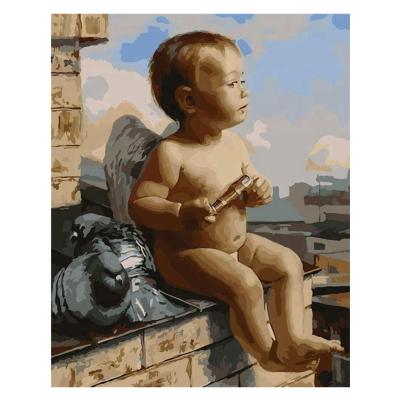 China Simple Realistic Beautiful Angel Character Figure Stretched Canvas Painting By Number For Wholesale for sale