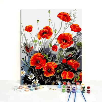 China Modern Roadside Daisy Red Flowers Acrylic Paint DIY Painting By Numbers for sale