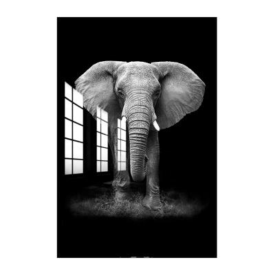 China Modern Home Decorative HD Printing Elephant Crystal Porcelain Painting With Aluminum Animal Frame for sale