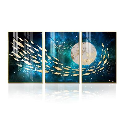 China Modern Abstract Group Crystal Porcelain Painting House Wall of Sea Fish Hanging Decorative Artwork for sale