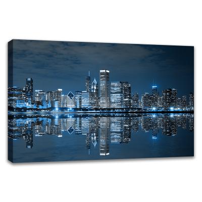 China High Resolution Printing Modern Wall Art Chicago Downtown City At Night Picture Print On Canvas for sale