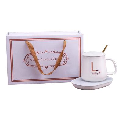 China Smart Temperature Control 55 Degree Ceramic Marbling Mug Holiday Gift Box Wedding Mug Couples Fashion Mug Set Gift For Mother's Day for sale