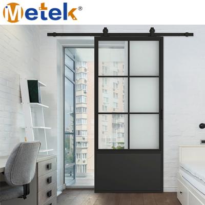 China Powder Coating Black Steel Framed Barn Door Glass Slab for sale