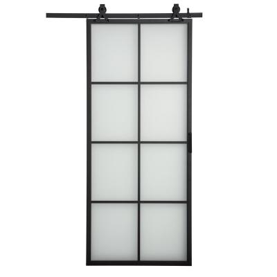 China 2022 popular modern premium style sound insulation metal framed glass sliding barn door for wholesale for sale