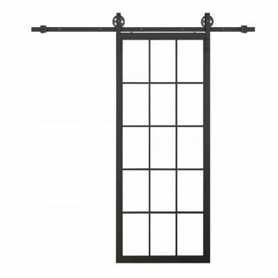 China Sound Insulation Sliding Metal Frame Reclaimed Glass Barn Door With Quality Barn Door Hardware Kit for sale