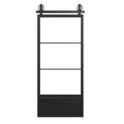 China Custom Sound Insulation Metal Framed And Tempered Glass Sliding Interior Barn Door for sale