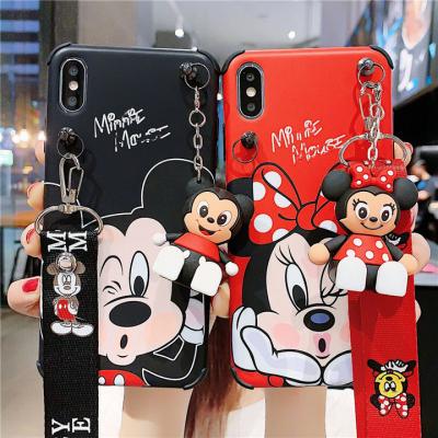 China Cartoon Mickey Minnie Phone Case With Shockproof Cross - Cute Body Strap Phone Case For iPhone 11 Promax 12 13 Max XS XR Mobile Back Cover for sale