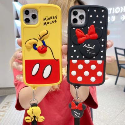 China Cute Shockproof Silicone 3D Stereoscopic Case With Cartoon Mickey Chain Mobile Phone Case For iPhone 14 13Promax 12mini 11Pro XS XR 8plus for sale