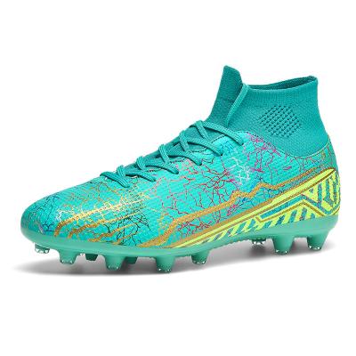 China Custom PVC Futsal Training Fashionable Style High Top Mens Outdoor/Indoor Soccer Boots Turf Football Shoes for sale