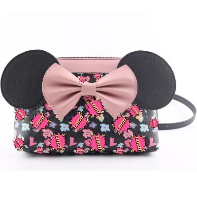 China Water Resistant Taihe Luggage Logo OEM Accepted Women Single Shoulder Bag Ladies Pu Cross Bag Fashion Mouse Cartoon Girl Bag With Bowknot for sale