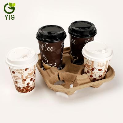 China Four Cups Compostable Pulp Wrapper Eco-friendly Dry Press Inner Paper Carry Coffee Cup Wrapper for sale