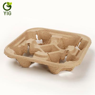 China Four Cup Recycled Pulp Packaging Dry Press Inner Paper Carry Coffee Cup Tray for sale