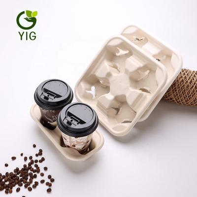 China Paper Pulp Food Disposable Cup Holder Tray For Disposable Coffee Cup for sale