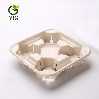 China Packaging Tray China Supplier Customized 4 Cup Paper Pulp Cup Carrier/Rack/Tray Take Away for sale