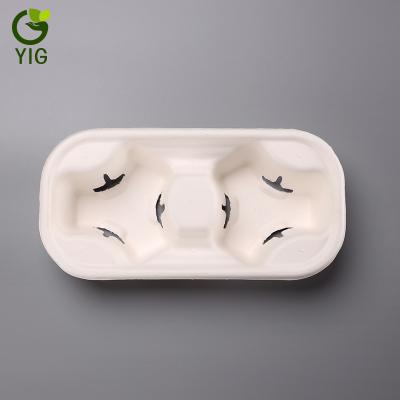 China Tray Wet Press Disposable Take Away Coffee Packaging Paper Pulp Molded Tray for sale