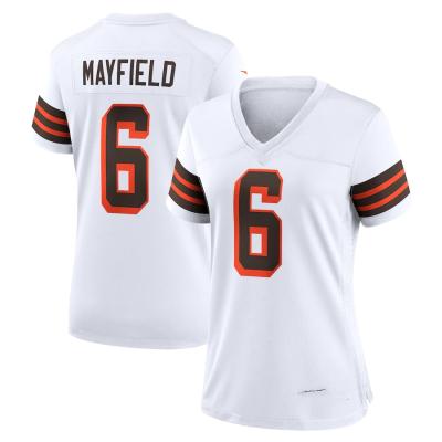 China Wholesale Breathable Baker Mayfield #24 Nick Chubb Team Uniform #6 Brown White Cleveland City Stitched Women American Football Jersey for sale