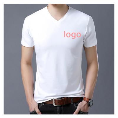 China QUICK DRY Summer Pure Color Hot Pure Color Men's T-shirt V-Neck Cotton Custom Logo Men's Short Sleeve Clothing for sale