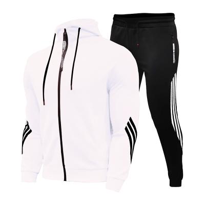 China 2021 Spring and Autumn Brand Fashion Men's Outdoor Sports Pants Breathable Hooded Top Pants Suit Two-piece Striped Men's Sportswear for sale