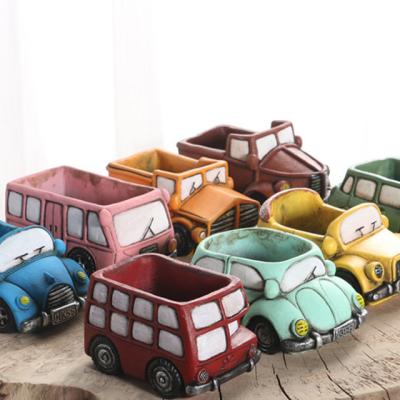 China Recyclable Retro Flowerpots Planter Decoration Garden Succulent Automobile Flower Pots Bonsai Cartoon Car Shaped Flower Pot for sale