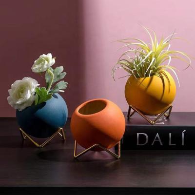 China Durable Colorful Small Mini Artificial Succulent Planter Metal Stand Kit Ceramic Flower Plant Pots for sale