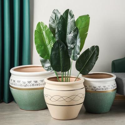 China CLASSIC Home Garden Fruit Tree Basin Various Patterns Mixed Colors Thickened Round Large Ceramic Flowerpot for sale