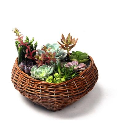 China CLASSIC Portable Home Decor Wicker Storage Succulent Pot Handmade Decoration Plant Container Straw Flower Basket for sale