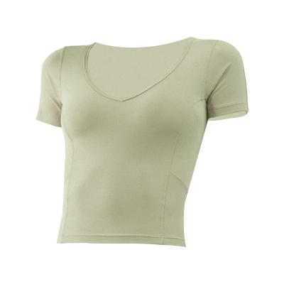 China New Listing Feeling V Collar Breathable High End Bare Lu Short Sleeve Sport Short Top for sale