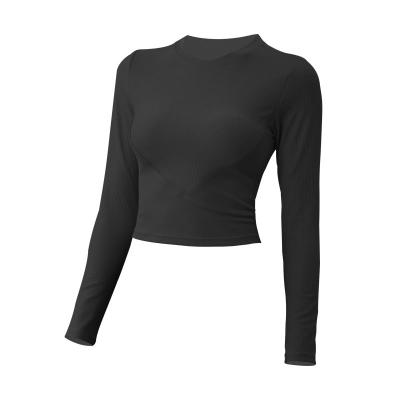 China Breathable Chinese Production Quilting Rib Long Sleeve Fitness Sports Wear Top for sale